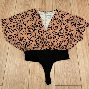ASOS Angel Sleeve Wrap Animal Print Bodysuit